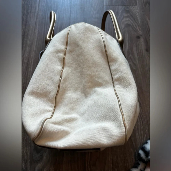 Kate Spade Vintage White Canvas Metallic Gold Straps Tote Bag - Picture 6 of 9
